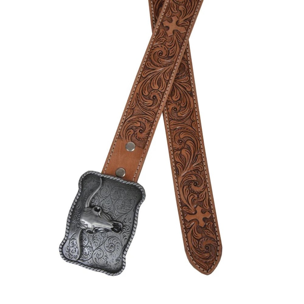NWT MYRA BAG Leather belt Structured Hand-Tooled with Longhorn Buckle - Picture 4 of 4